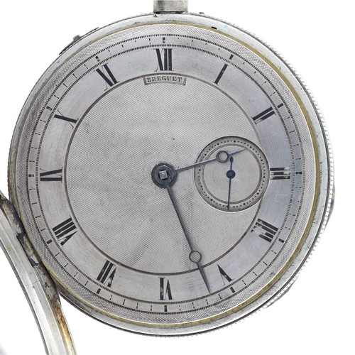 73 - Breguet - French 19th century white metal quarter repeating pocket watch, plunge repeat gilt ruby cy... 