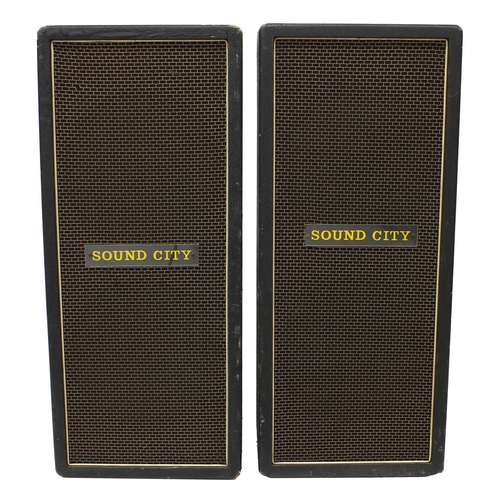 1090 - Pair of 1960s Sound City 8 ohm twin speaker PA amplifier column cabinets, fitted with Goodmans Audio... 