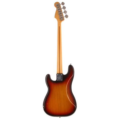 362 - 1973 Fender Precision Bass fretless bass guitar, made in USA; Body: three-tone sunburst finish, fini... 