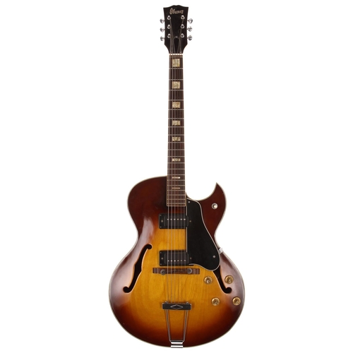 572 - Ibanez 1453 hollow body electric guitar, made in Japan, circa 1968; Body: tobacco sunburst finish to... 