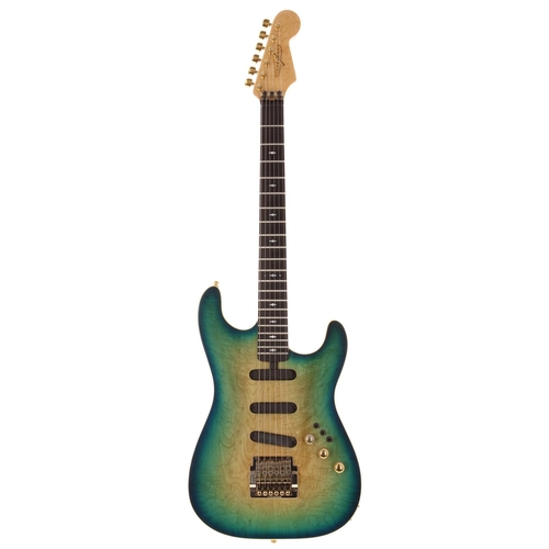 687 - Fingerbone Custom S-Type electric guitar, made in England; Body: tropical burst finished figured bir... 