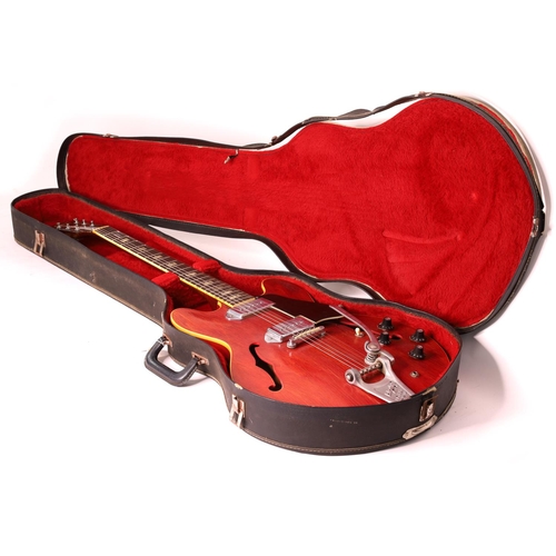 472 - 1968 Gibson ES-330 hollow body electric guitar, made in USA; Body: watermelon cherry finish, fading ... 