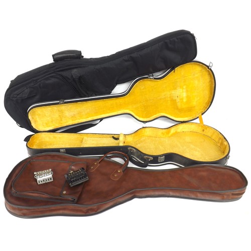 1405 - 1970s Les Paul type electric guitar hard case; together with two guitar gig bags and two guitar trem... 