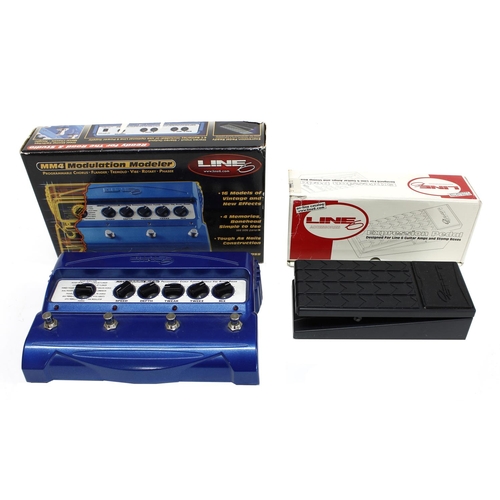 1301 - Line 6 MM4 Modulation Modeller guitar pedal, boxed; together with a Line 6 expression pedal, boxed (... 