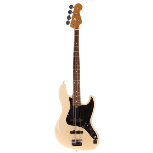 416 - 2015 Fender American Standard Jazz Bass guitar, made in USA; Body: Olympic white finish, dings to ed... 