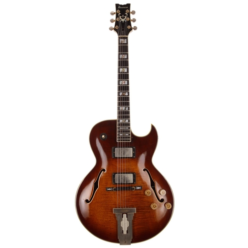 573 - 1977 Ibanez 2635 hollow body electric guitar, made in Japan; Body: tobacco sunburst finished figured... 