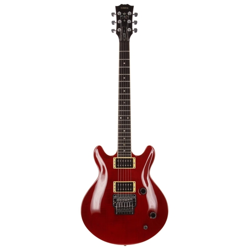 633 - 1999 Yamaha MSG Deluxe electric guitar, made in Taiwan; Body: red finished maple veneer top upon mah... 