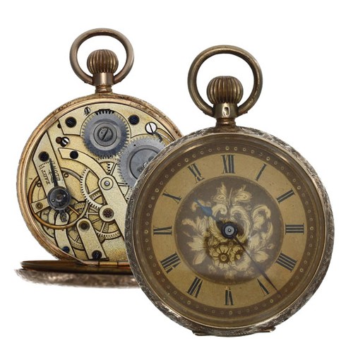 1040 - Waltman - 14ct cylinder engraved fob watch, the gilt frosted bar movement signed Waltman, metal hing... 