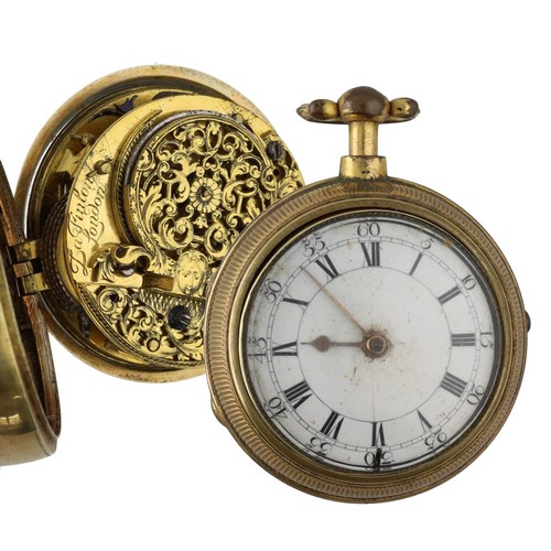 1039 - La Finlon, London - gilt metal pair cased verge pocket watch, the fusee movement signed La Finlon, L... 