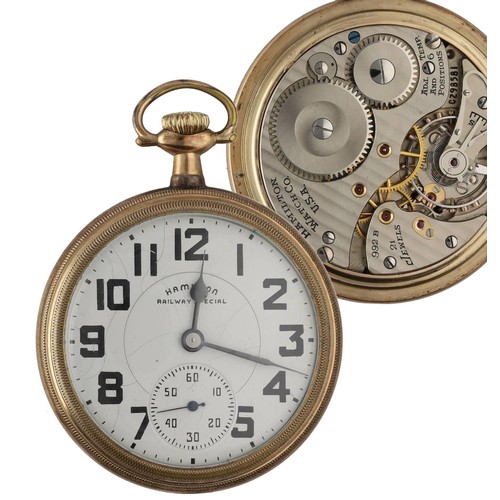 878 - Hamilton 'Railway Special' gold plated lever set pocket watch, circa 1948, serial no. C298581, signe... 