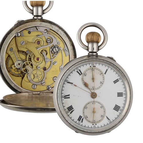 944 - Silver centre seconds chronograph lever pocket watch, import hallmarks London 1923, unsigned gilt fr... 