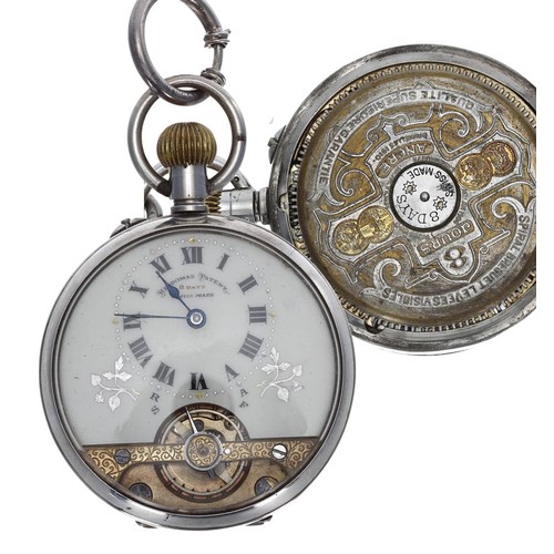 967 - Hebdomas Patent 8 Days silver pocket watch, import hallmarks London 1914, signed decorated Roman num... 