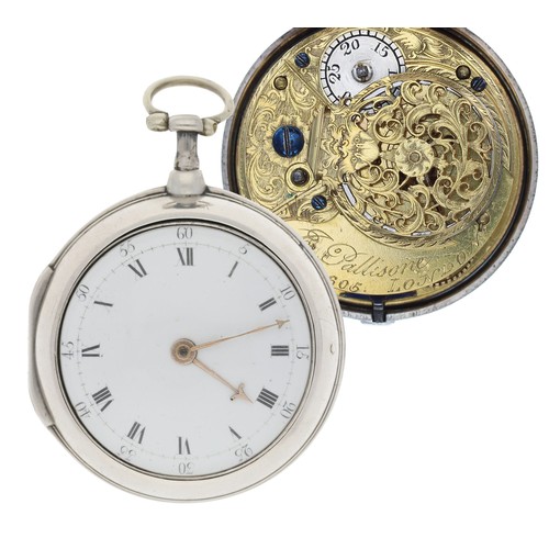 973 - Jon Pallisone, London - George III silver pair cased verge pocket watch, London 1797, signed fusee m... 