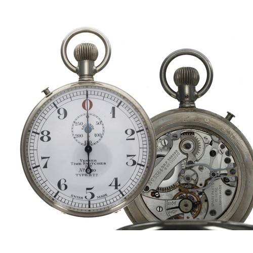 976 - Venner Time Switches Ltd split seconds nickel cased pocket stopwatch, Type B.77, no. 3020, the case ... 