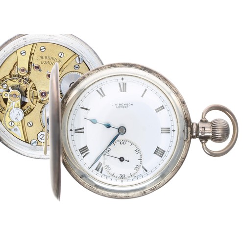 985 -  J.W. Benson - silver lever half hunter pocket watch, Birmingham 1928, signed 17 jewel movement, hin... 