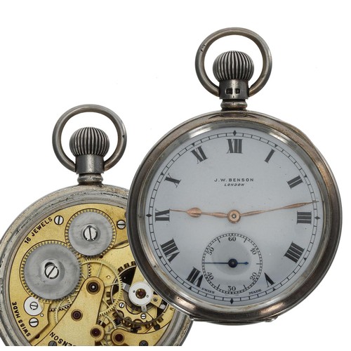 989 - J.W. Benson - silver lever pocket watch, London 1935, signed gilt REF. 939 16 jewel movement, hinged... 