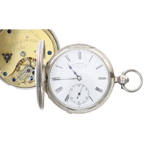 1012 - Geo’e Moore, Clerkenwell - early 20th century silver fusee lever half hunter pocket watch, London 19... 