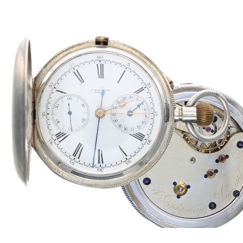 1014 - H. Ridgeway, London - Victorian silver centre seconds chronograph lever hunter pocket watch, Birming... 