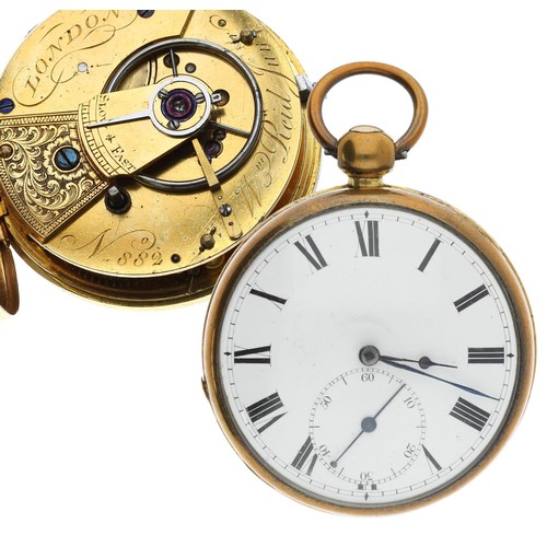 1015 - W’m Reid Junior, London - English gilt metal cylinder pocket watch, signed fusee movement, no. 882, ... 