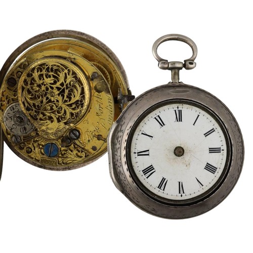 1020 - Richard North, London - George III silver pair cased verge pocket watch, London 1772, the fusee move... 