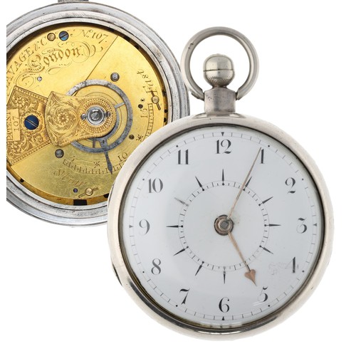 1022 - Savage & Co., London - 19th century verge pocket watch with alarm, the fusee movement signed Sav... 