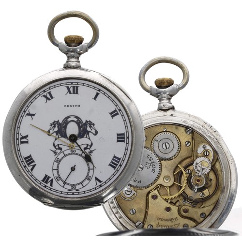 1025 - Zenith - silver (0.800) lever pocket watch of Equine interest, signed 15 jewel movement, no. 1542974... 