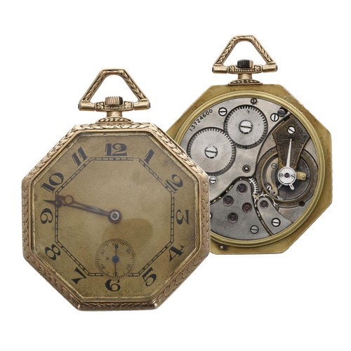 1031 - Swiss 14ct lever dress pocket watch, unsigned movement, no. 13724600, gilt dial with Arabic numerals... 