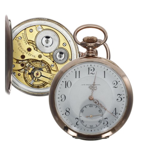 1034 - A.W. Bruuns EFTR. Lund - Continental silver (0.800) lever pocket watch, signed gilt movement, with c... 