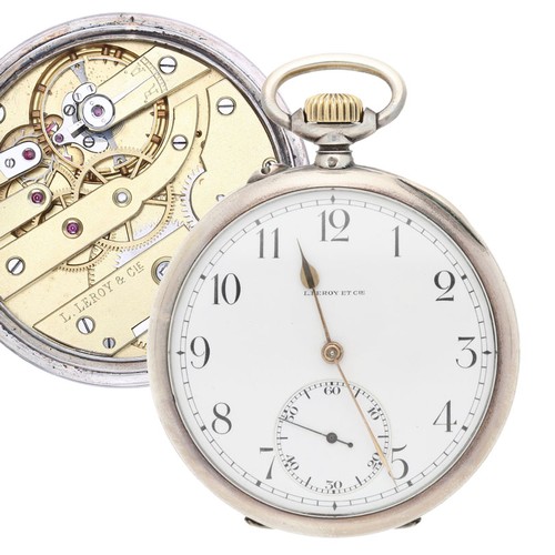 934 - Le Roy & Cie - French white metal lever pocket watch, signed gilt frosted bar movement signed wi... 