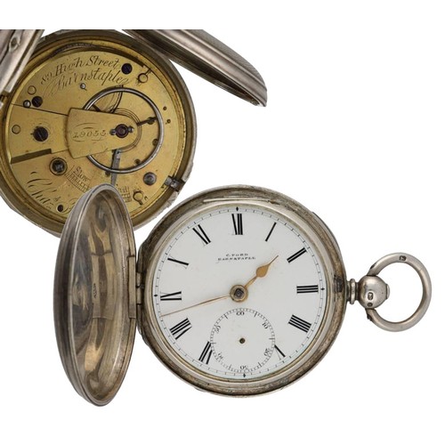 1007 - Chas. Ford, Barnstaple - Small Victorian silver fusee lever hunter pocket watch, London 1868, the mo... 