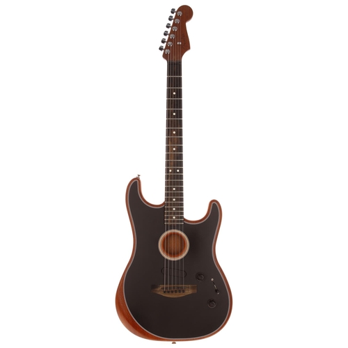 388 - 2020 Fender Acoustasonic Stratocaster electro-acoustic guitar, made in USA; Body: black finish inset... 