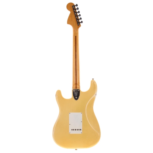 413 - Fender Stratocaster electric guitar, made in USA, circa 1973; Body: blonde finish, lacquer checking ... 