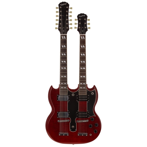 604 - 2005 Epiphone G-1275 12/6 double neck electric guitar, made in Korea; Body: cherry finished figured ... 