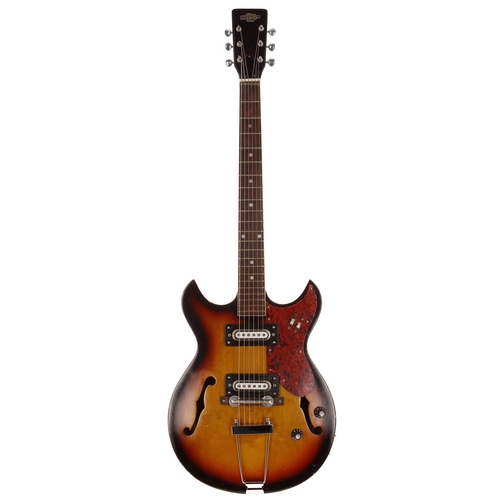 825 - 1960s Teisco double cut hollow body electric guitar, made in Japan; Body: sunburst finish, dings and... 