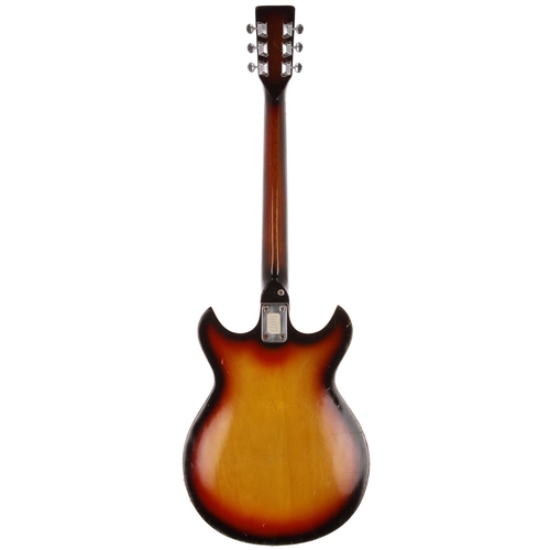 825 - 1960s Teisco double cut hollow body electric guitar, made in Japan; Body: sunburst finish, dings and... 