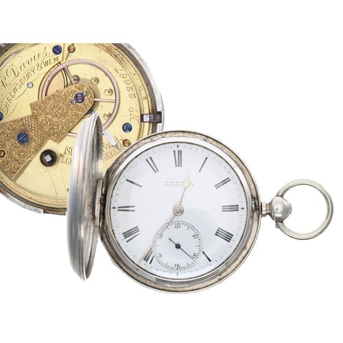 951 - E.R Davies, Shrewsbury & Wem - Victorian silver fusee lever hunter pocket watch, London 1879, si... 