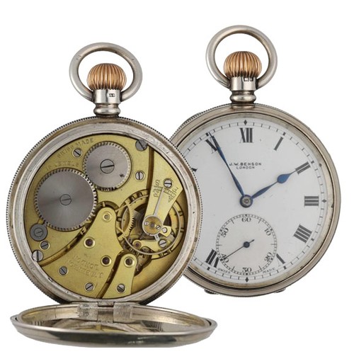 969 - J.W. Benson, London - silver lever pocket watch, Birmingham 1909, signed 15 jewel movement, hinged c... 