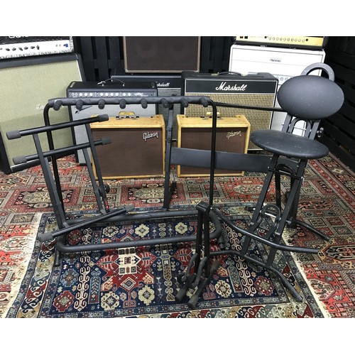 1450 - Rockstand folding guitar stand to hold seven guitars; together with a Rockstand A-frame guitar stand... 