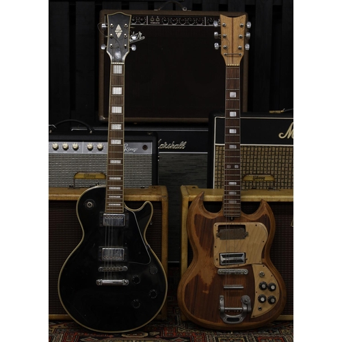 889 - 1970s Kay LP-Type electric guitar, black finish (imperfections); together with another electric guit... 