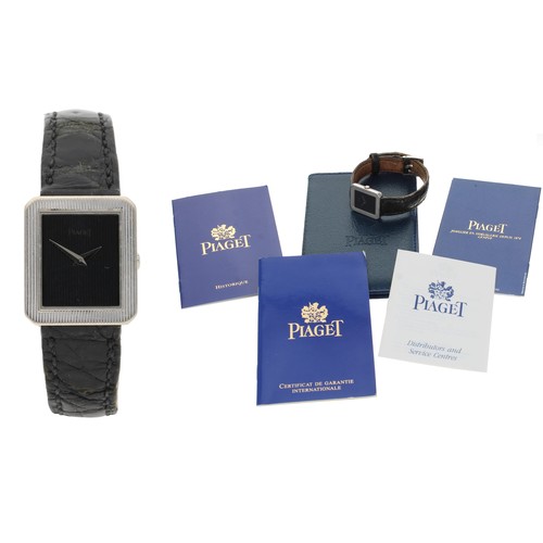 523 - Piaget 18ct white gold rectangular cased lady's wristwatch, reference no. 8354, case no. 515xxx, rec... 