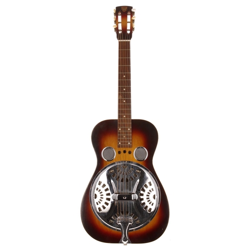 657 - Dobro Model 60 square neck resonator guitar, made in USA; Body: three-tone sunburst finish, lacquer ... 