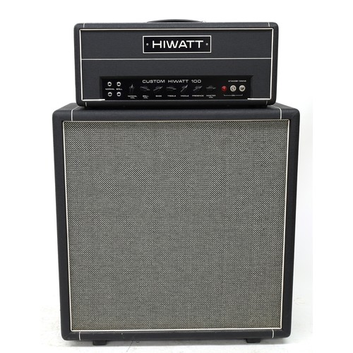 1013 - Hiwatt DR103 Custom Hiwatt 100 guitar amplifier head, with dust cover; together with matching 4 x 12... 