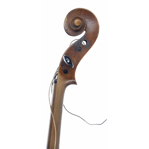 2433 - Petite viola circa 1800, the one piece back of faint medium curl with similar wood to the sides, the... 