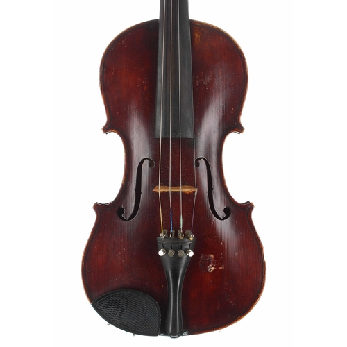 2435 - English violin by and labelled H. Oldlane, 1928, the two piece back of faint medium/fine curl with s... 