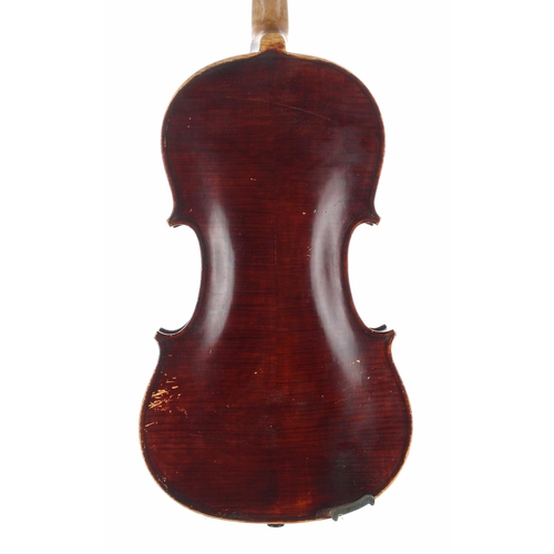 2435 - English violin by and labelled H. Oldlane, 1928, the two piece back of faint medium/fine curl with s... 