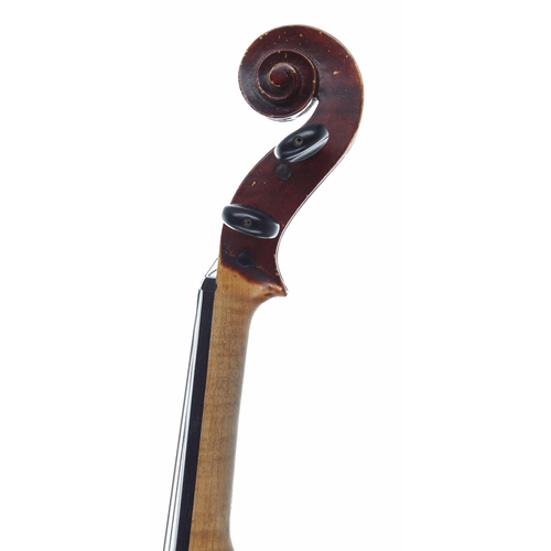 2435 - English violin by and labelled H. Oldlane, 1928, the two piece back of faint medium/fine curl with s... 