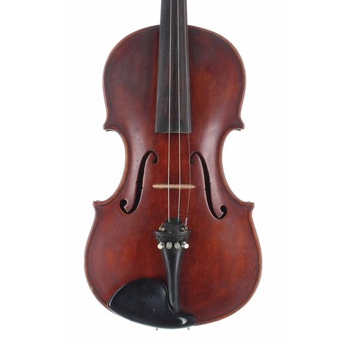 2438 - English violin by and labelled J.A. Ashton, 1934, the two piece back of broad curl with similar wood... 