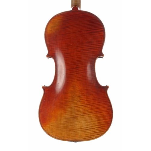 2462 - French violin circa 1925, the one piece back of fine curl with medium curl to the sides and the head... 