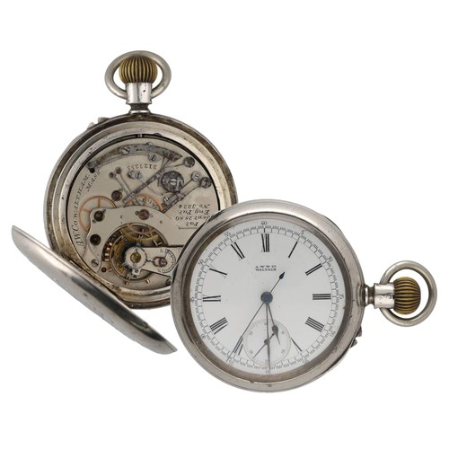 858 - American Waltham silver chronograph lever pocket watch, circa 1886, serial no. 3127355, signed Paten... 