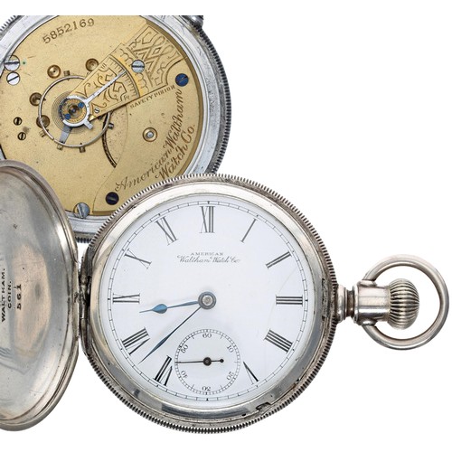 860 - American Waltham lever set hunter pocket watch, circa 1892, signed movement, no. 5852169, signed dia... 